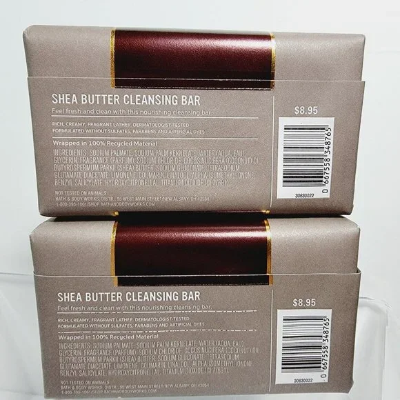 2 LEATHER & BRANDY Bath & Body Works Shea Butter Cleansing Body Bar Soap 5oz NEW - Picture 7 of 7